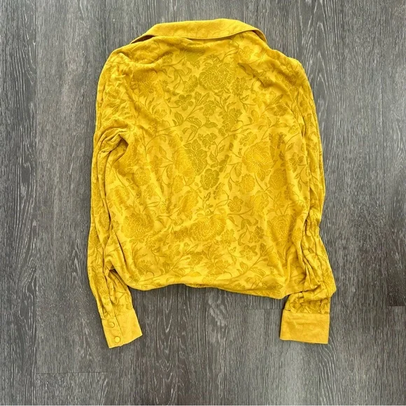 Anthropologie Maeve Lydia Gold Floral Burnout Wrap Blouse - Picture 7 of 8